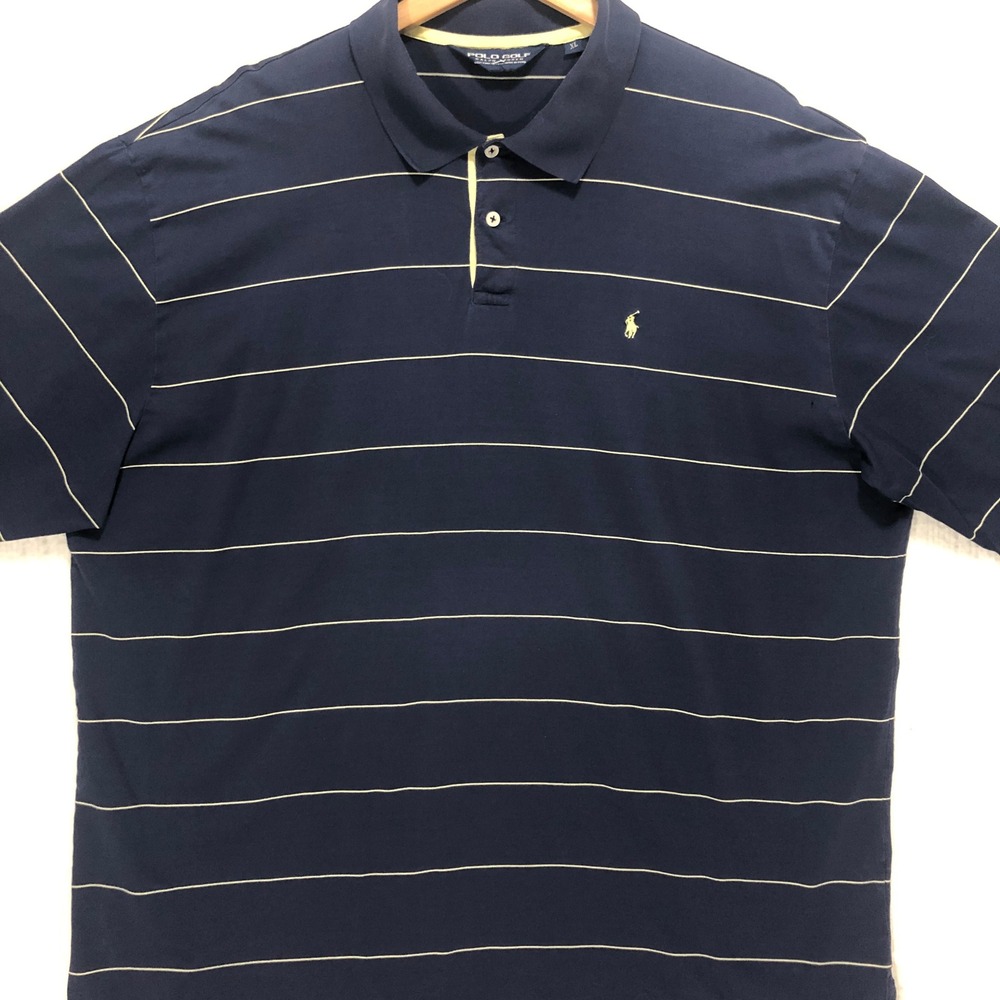 Polo Golf Ralph Lauren Mens XL Navy Striped Pima Cotton‎ Short Sleeve Polo Shirt